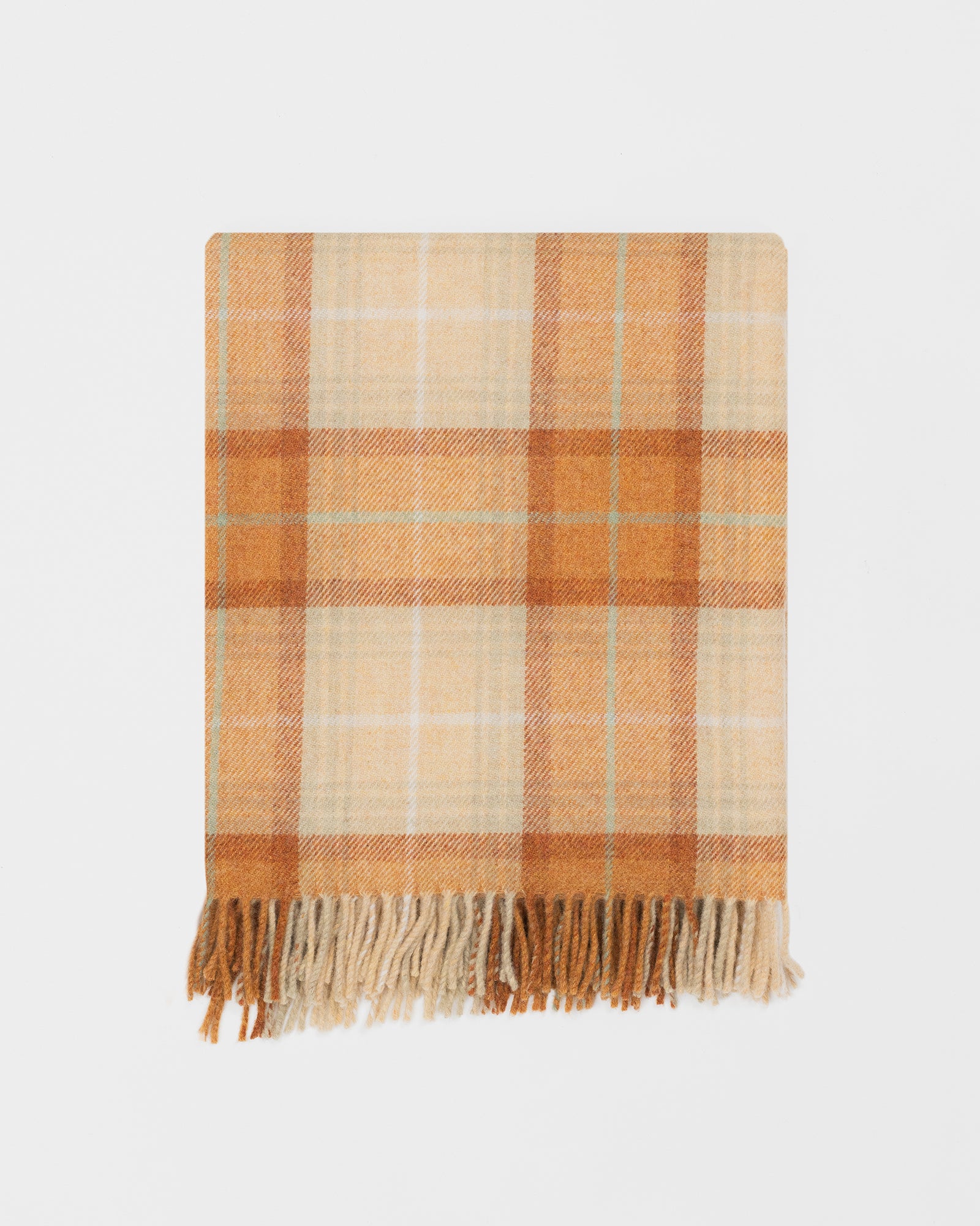 Remony lindores pumpkin throw - Plaid blanket with brown and beige colors on a white background