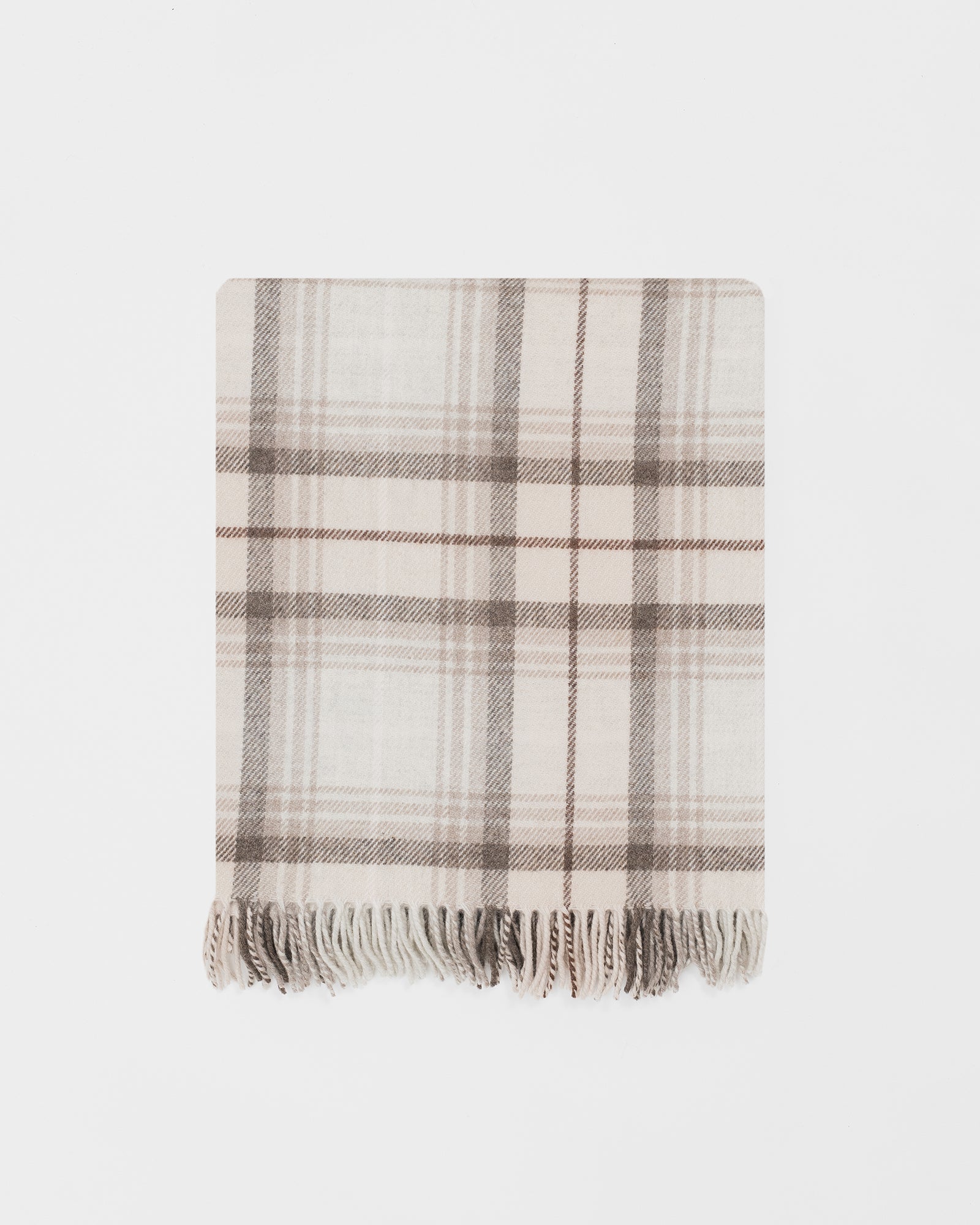 Remony lindores mushroom throw - Plaid blanket with fringe on a white background
