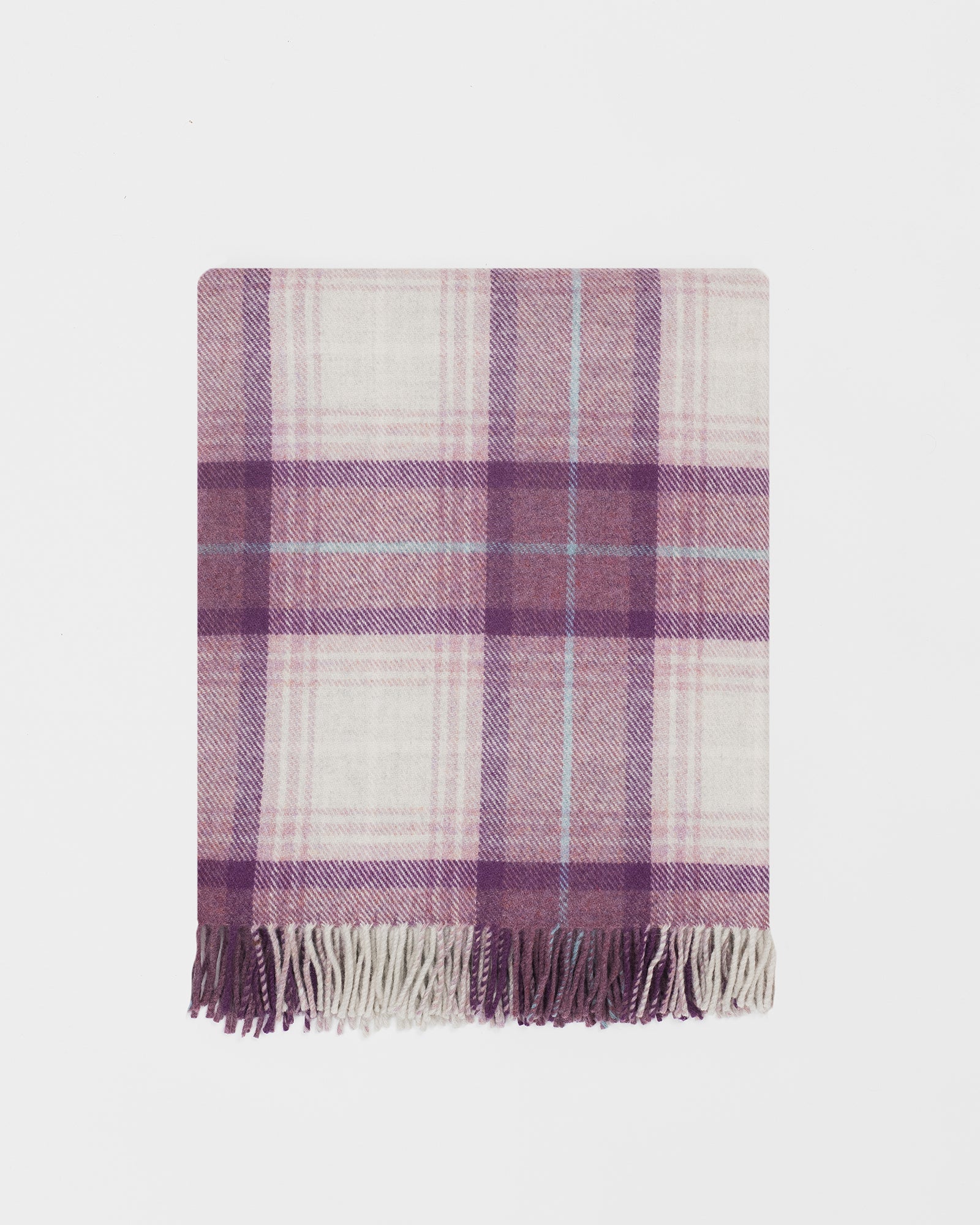 Remony lindores grape throw - Plaid blanket with purple and white colors on a light gray background