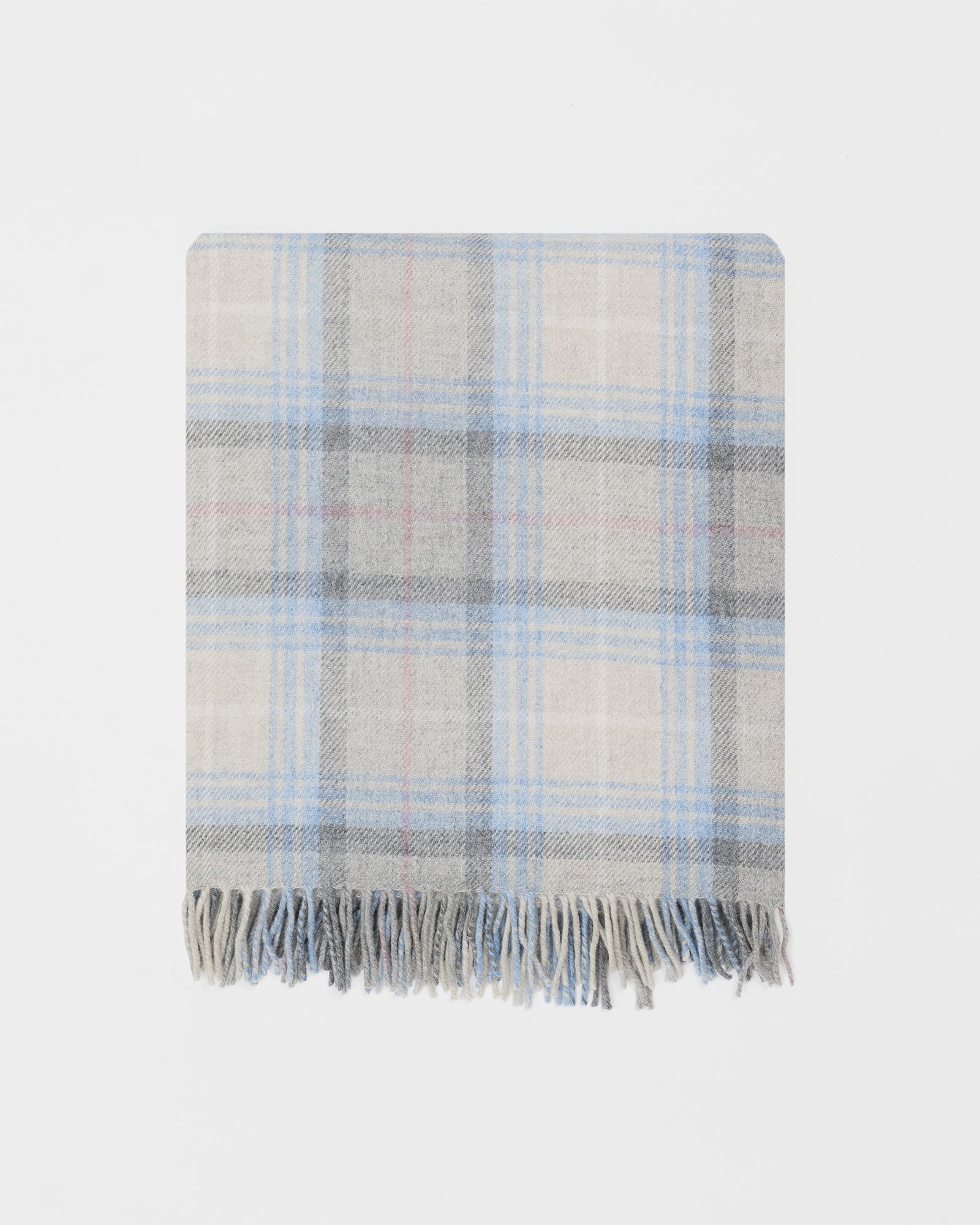 Remony lindores cornflower throw - Plaid blanket with fringes on a white background