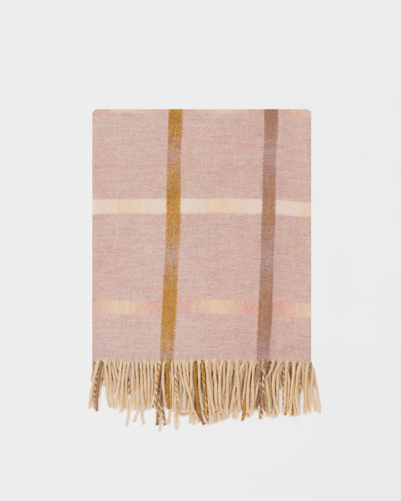 Remony maree sepia throw - check scarf with fringes on a light gray background