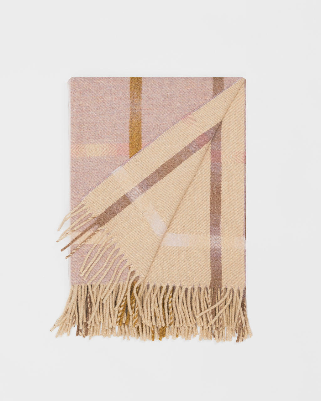 Remony maree sepia throw - check blanket with fringes on a light gray background
