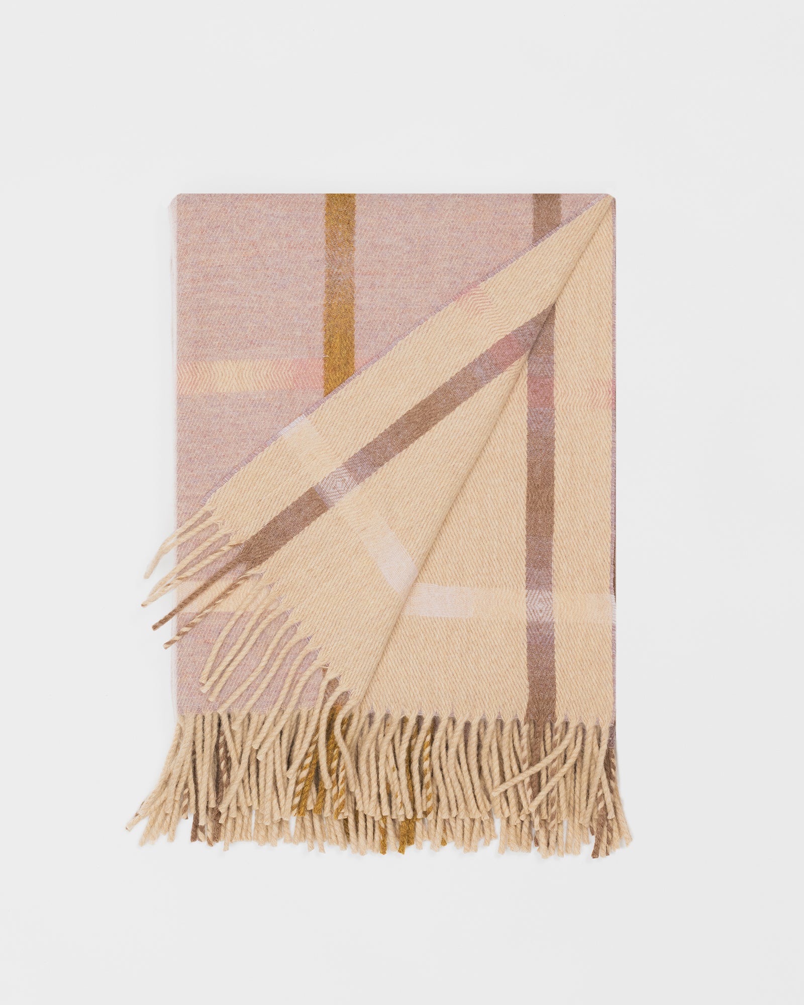 Remony maree sepia throw - check blanket with fringes on a light gray background