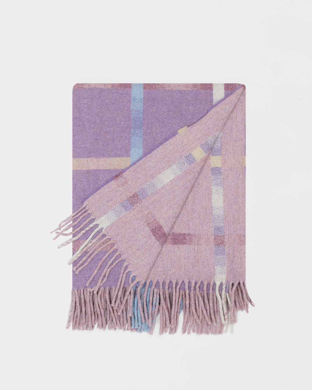 Remony maree amethyst throw - check blanket with fringe edges on a white background