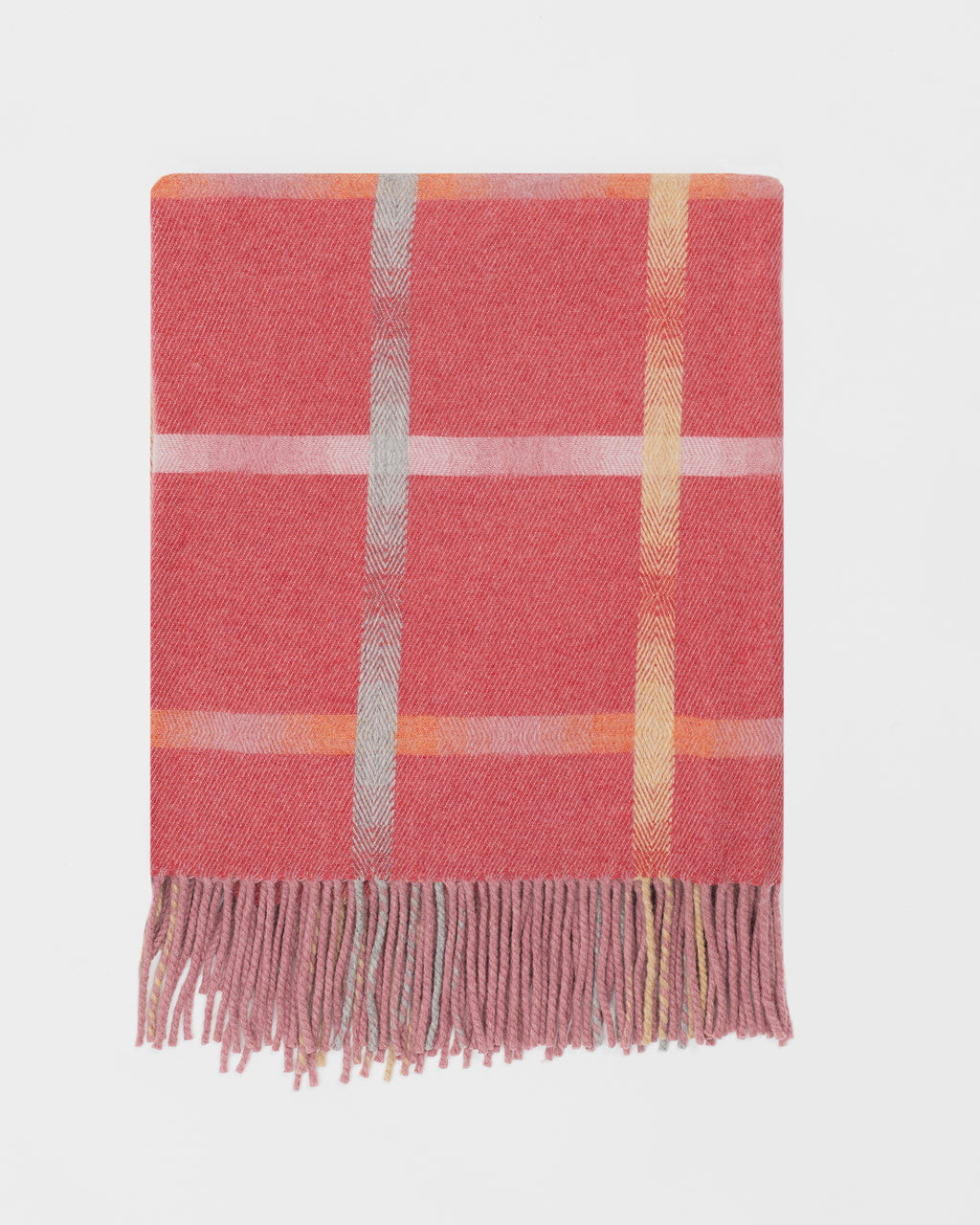 Remony maree ember throw - check  blanket with fringes on a light gray background