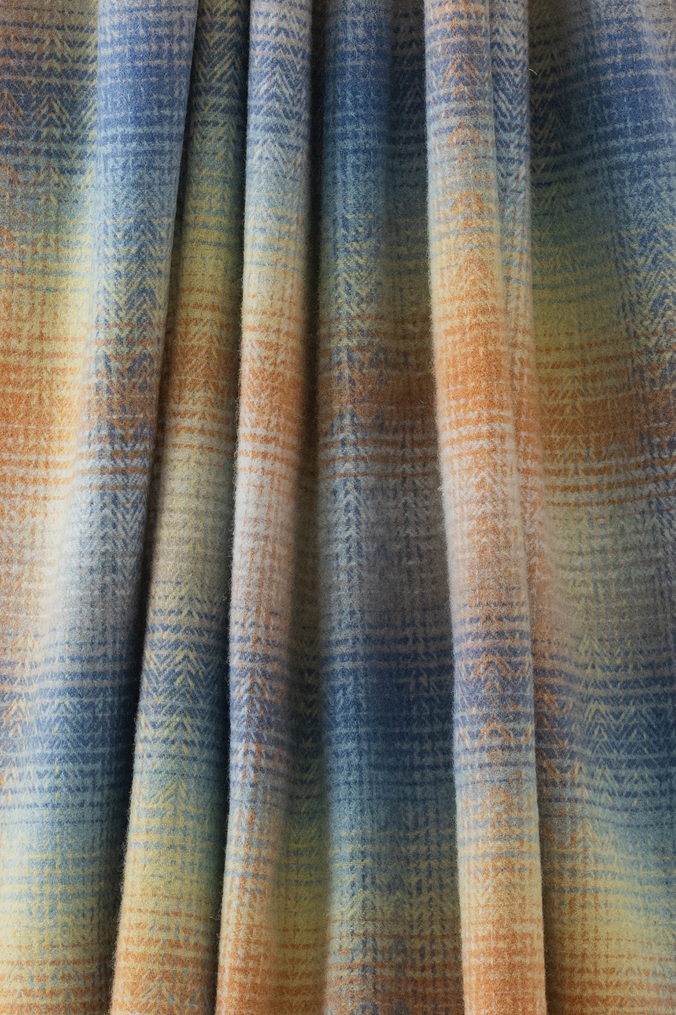 Remony Lunan Bay stole - bright orange with blue and yellow accents woven in herringbone and stripe design