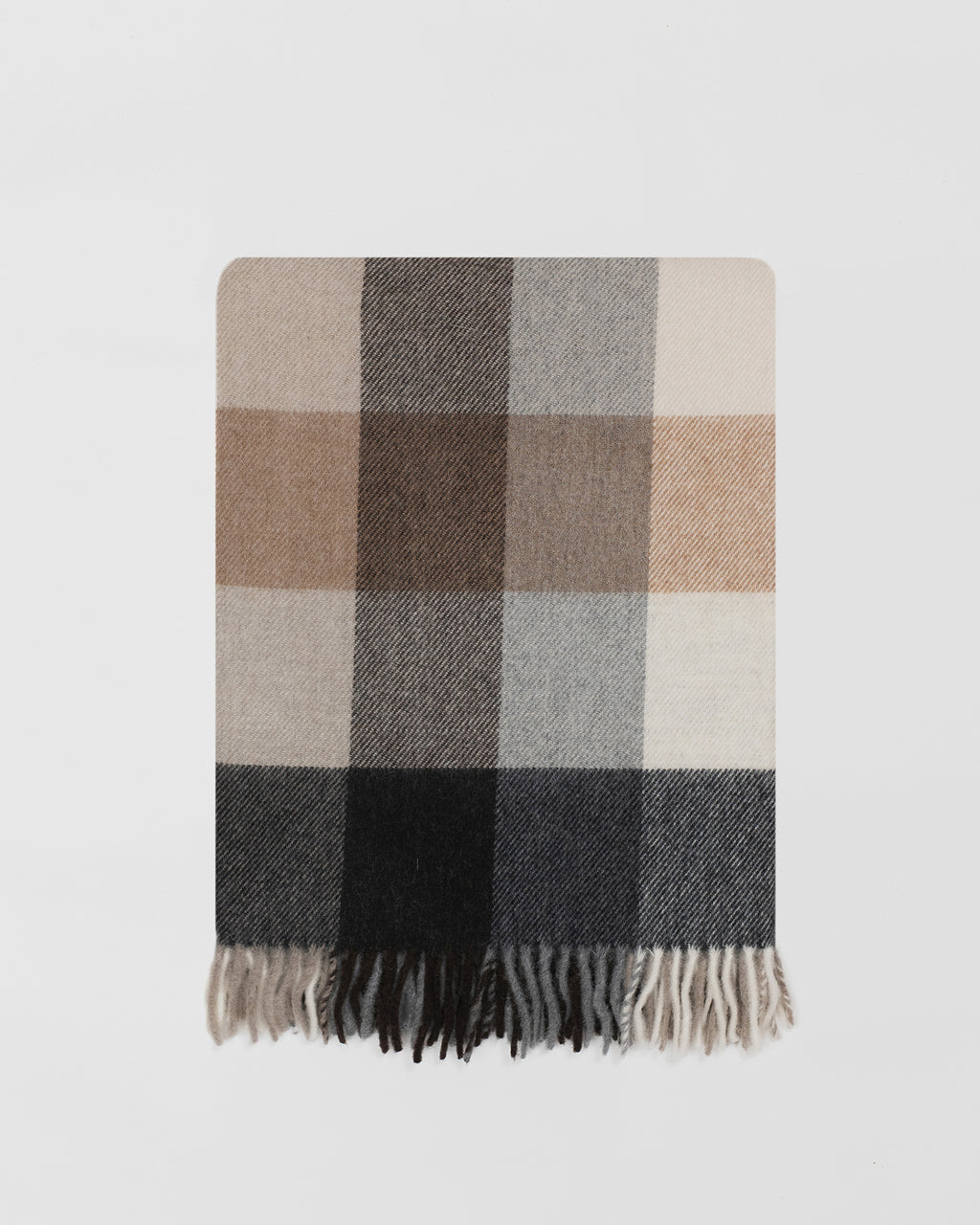 Remony dunira natural throw - Plaid blanket with brown, gray, and beige colors on a light gray background