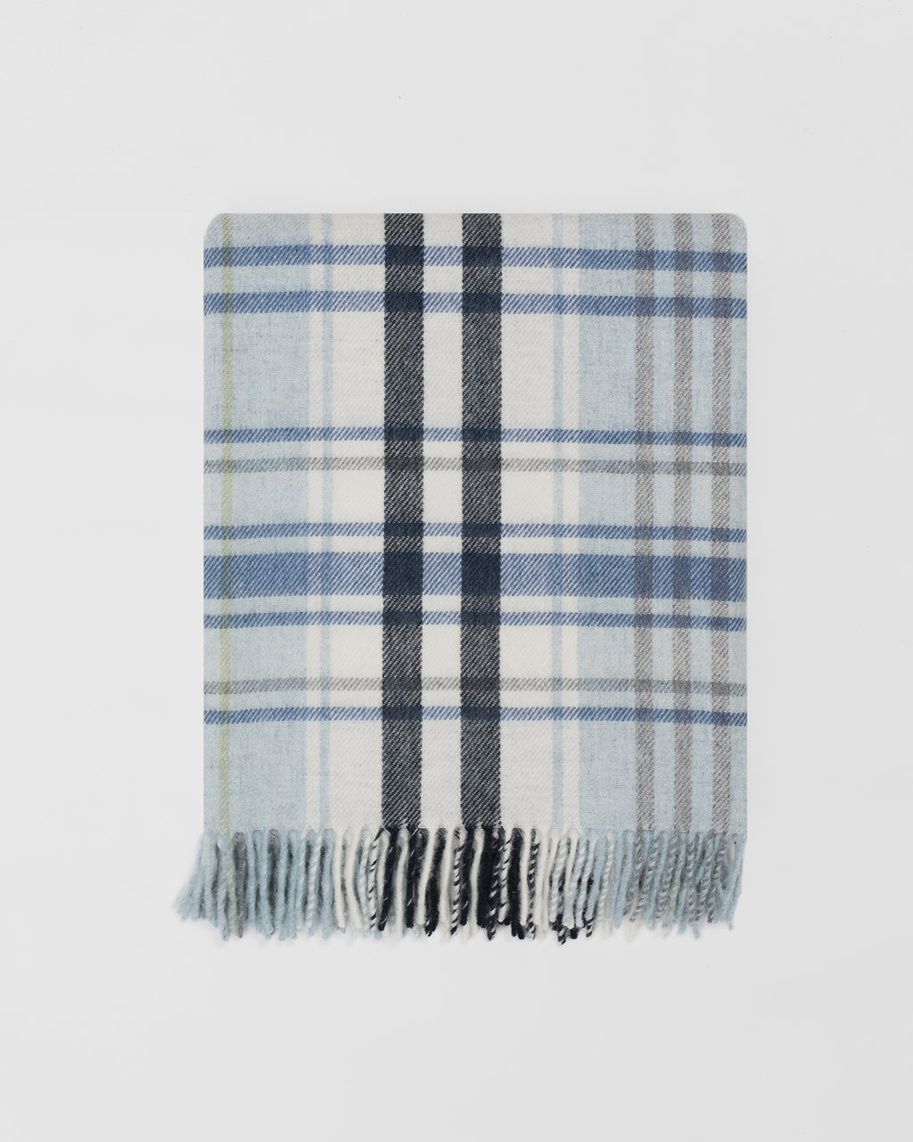 Remony pitacree sea blue throw - Plaid blanket with blue, gray, and white colors on a light gray background