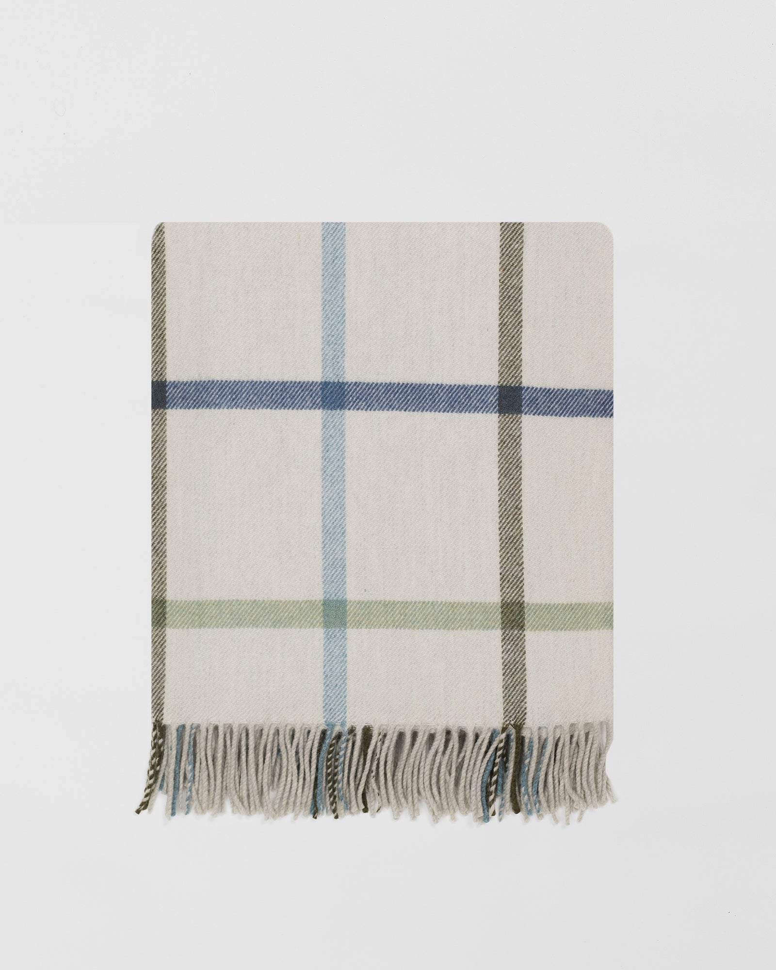 Remony milton glade throw - Plaid blanket with blue and green lines on a white background