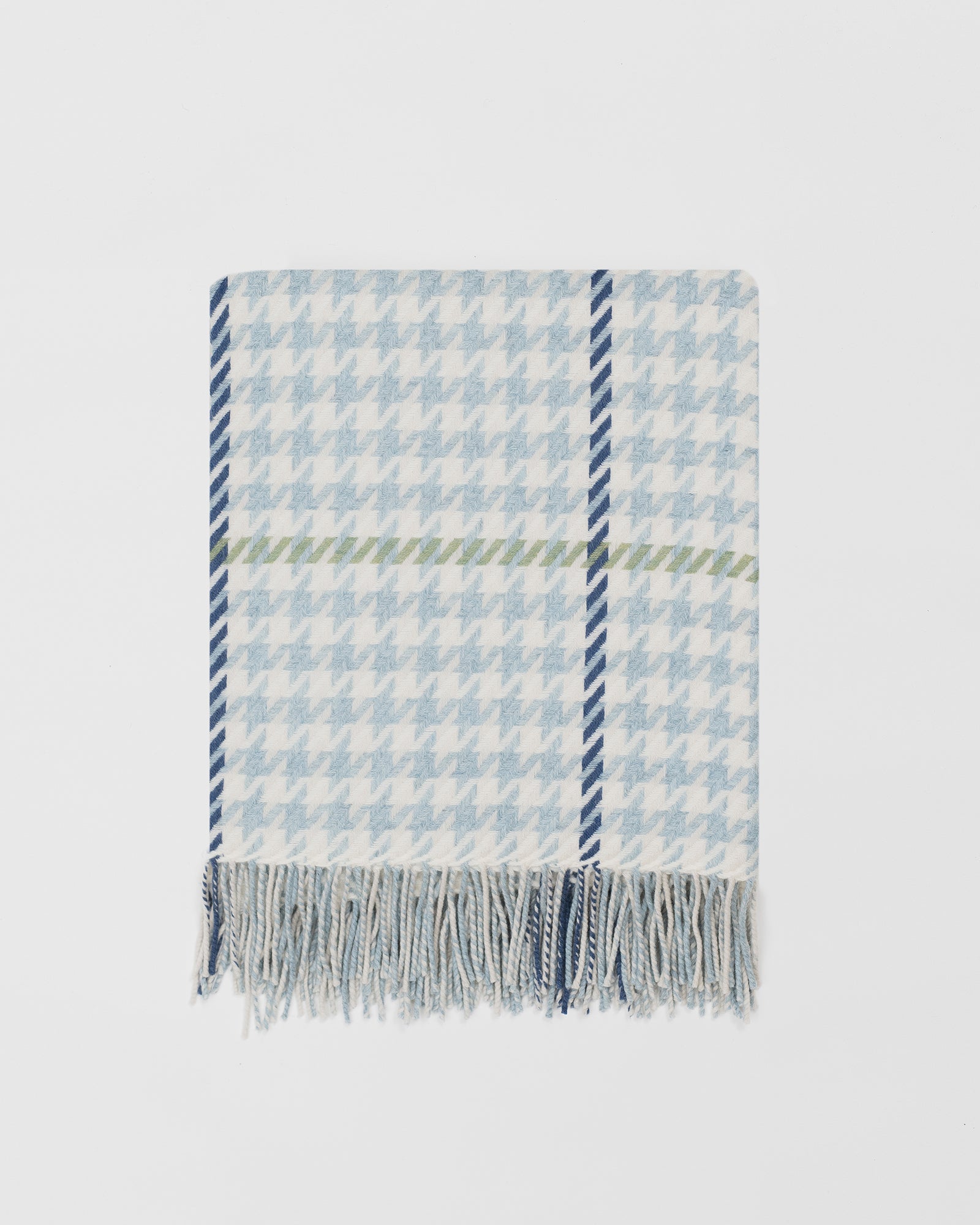 Remony carroglen opal throw - Plaid blanket with blue and green patterns on a light gray background