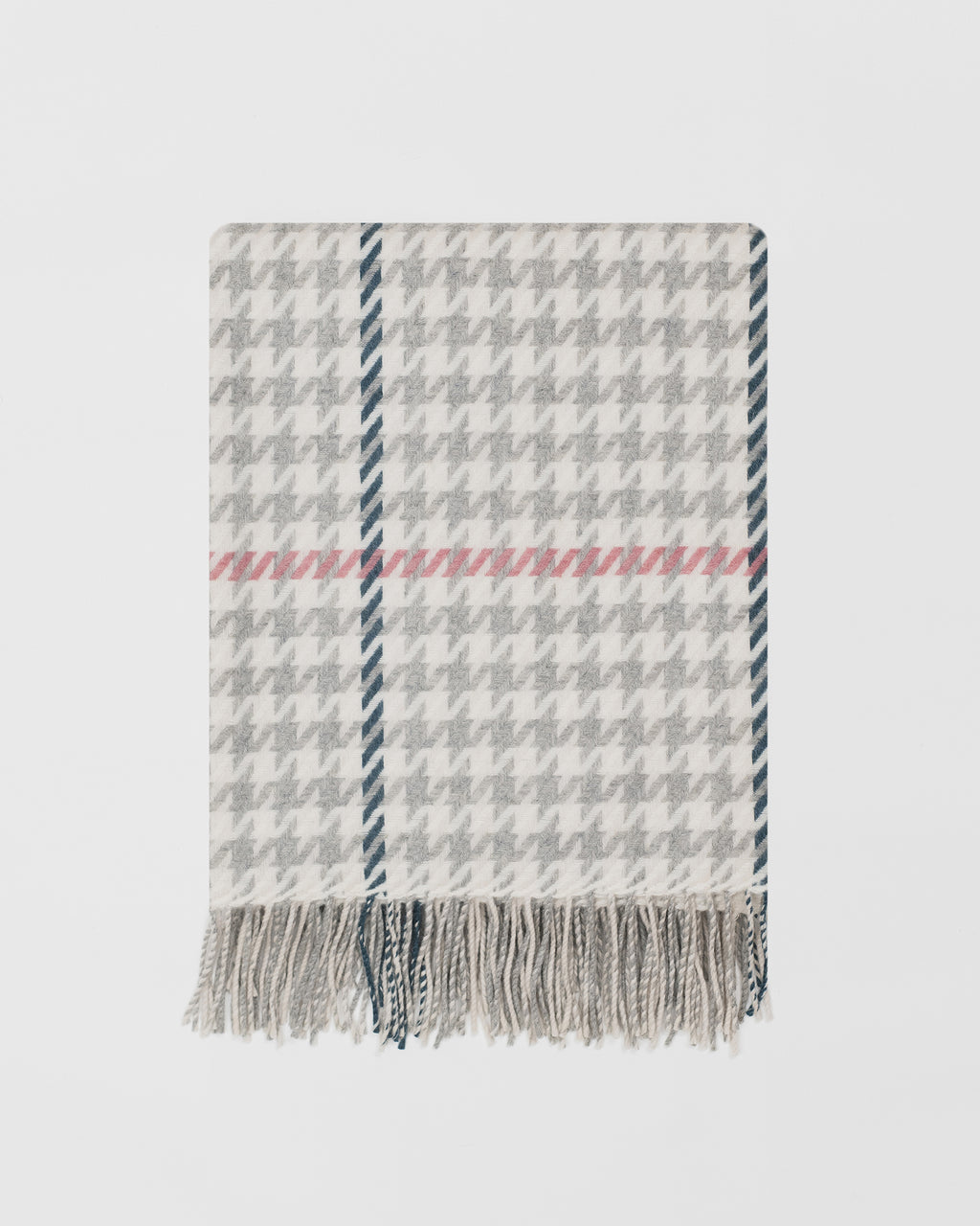 Remony carroglen silver blanket - Woven blanket with a houndstooth pattern on a light gray background