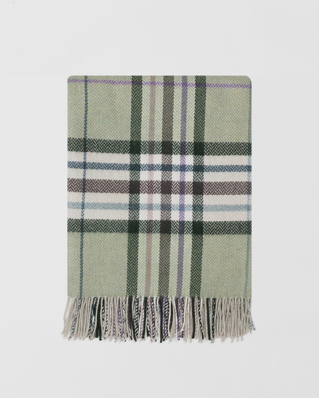 Remony moraig jade throw - Plaid blanket with green, purple, and beige colors on a light gray background