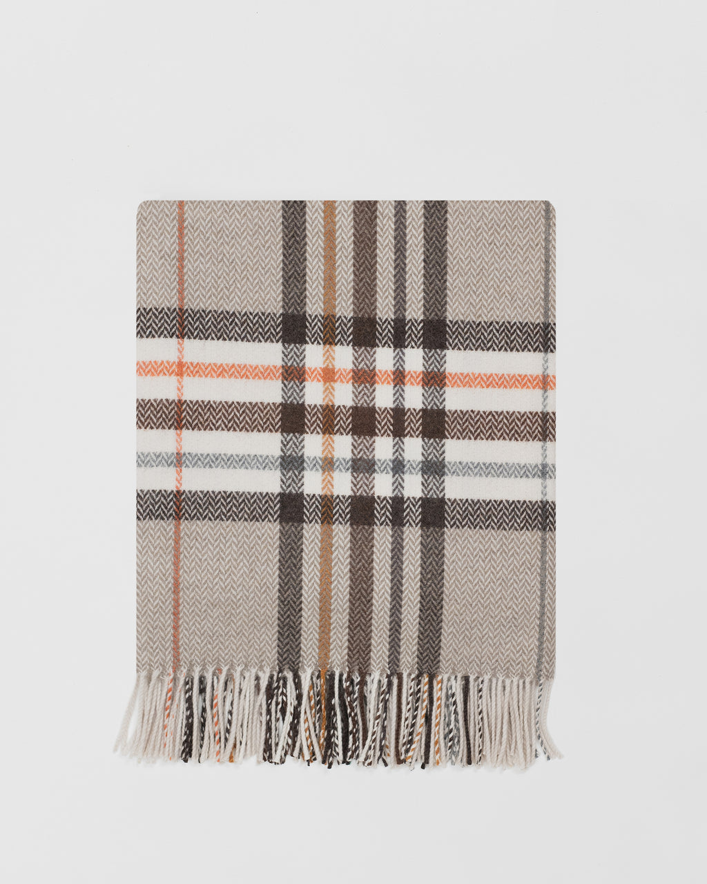 Remony moraig bronze throw - Plaid blanket with fringes on a light gray background