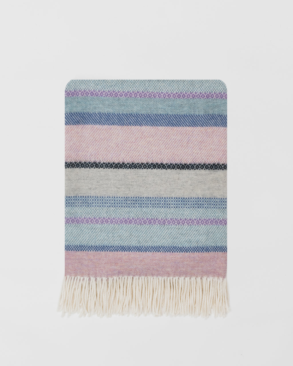 Remony croftmore heather - Striped woven blanket with fringes on a white background
