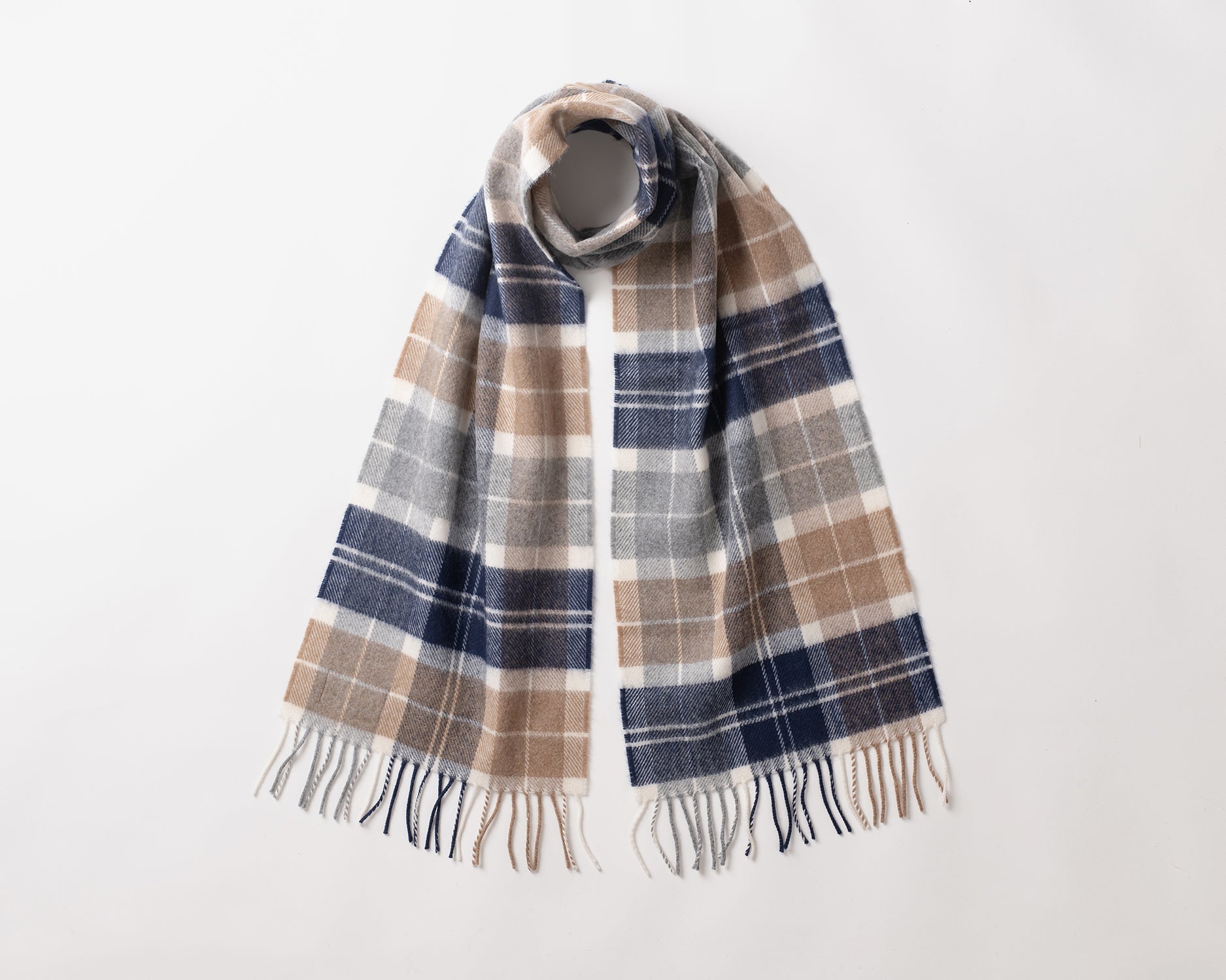 MacN Aurora Classic Scarf - Plaid scarf with fringes on a white background