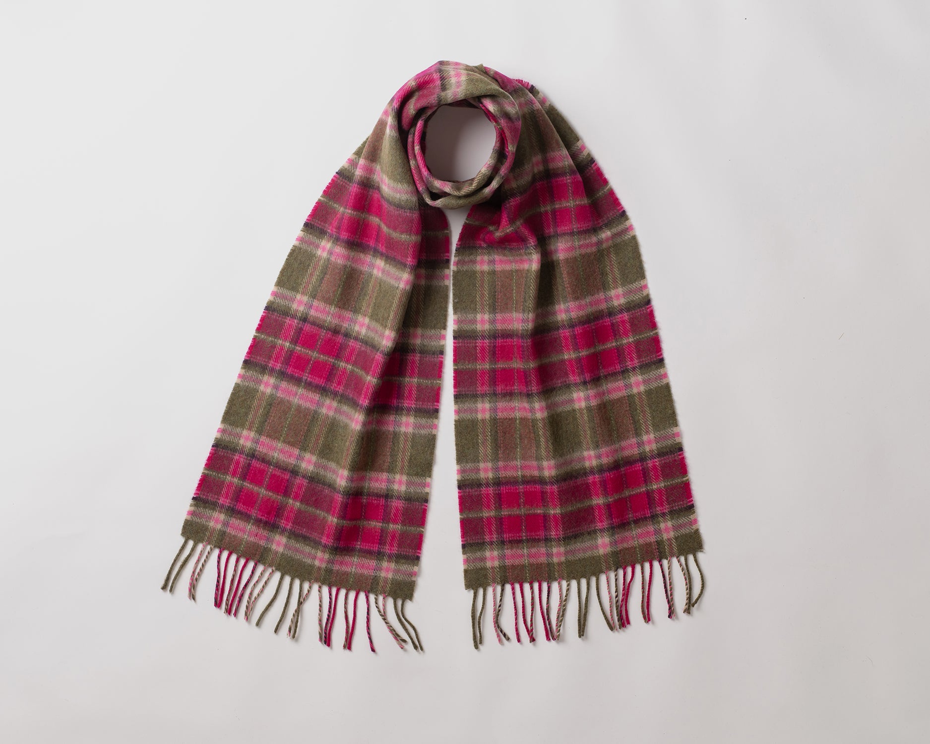 MacN Skara brae ruby scarf - Plaid scarf with red and green pattern on a white background